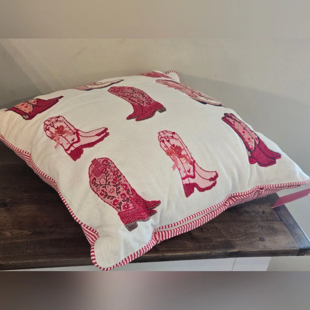 Isaac Mizrahi Pink Cowgirl Boot Decorative Pillow Zippered